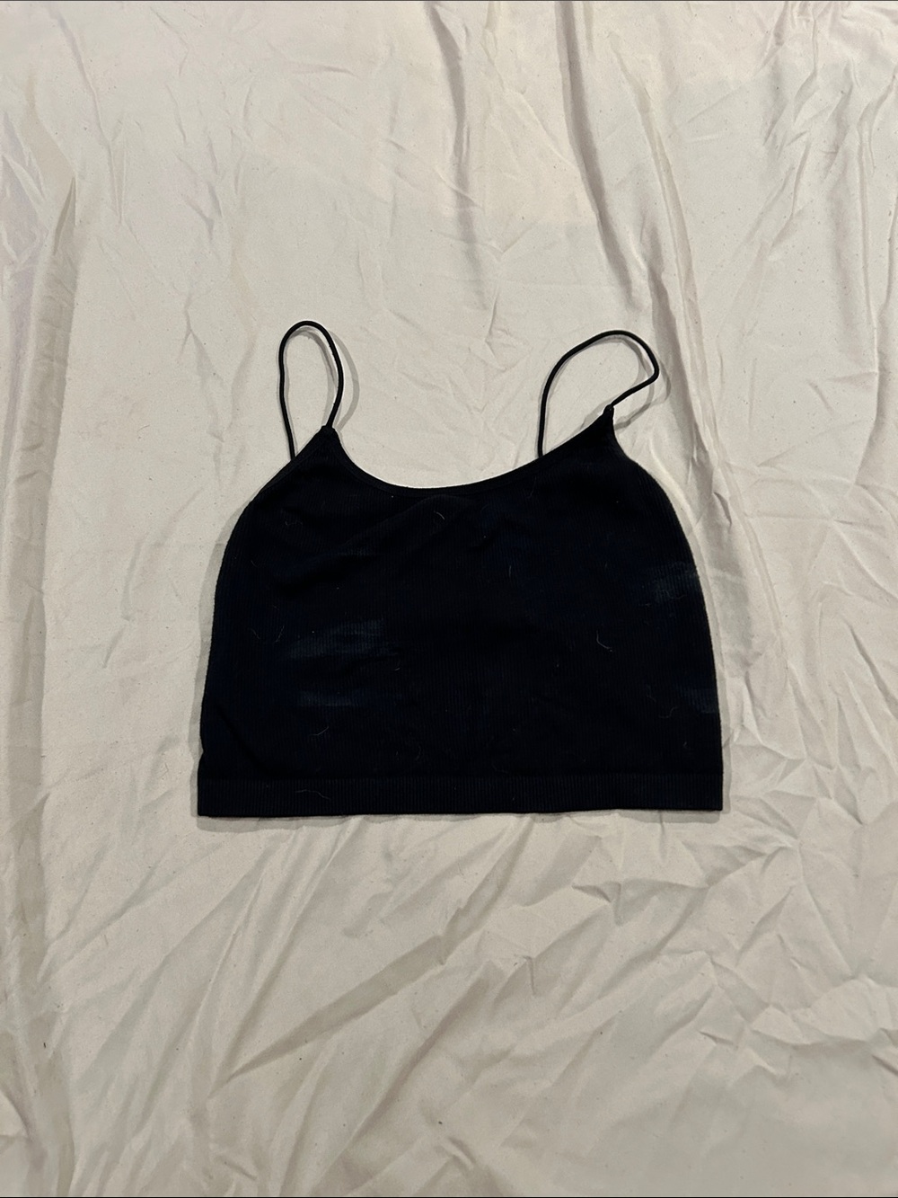 Women's Black Ribbed Spaghetti Strap Crop Tank